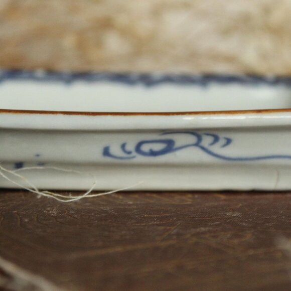 Vintage 1800s Sometsuke Plate, Antique Crane Pattern Blue And White Small Tray - Picture 8 of 13